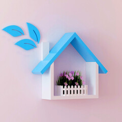 百目源 墙上置物架创意小房子背景现代简约墙装饰架隔板墙面格子置物架 蓝色单屋一个