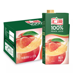 汇源果汁 桃汁果汁饮料 100%桃汁1L*12盒  饮料整箱
