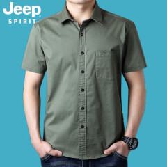吉普（JEEP）衬衫男短袖翻领休闲商务宽松男装衬衣半袖2012 2012绿色 XL