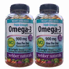 Webber naturals 3倍鱼油加拿大伟博高含量Omega3 成人三倍浓缩鱼油900mg200粒*2瓶