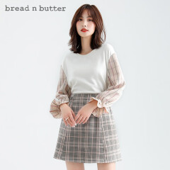bread n butter针织衫秋季格纹灯笼袖针织衫舒适内搭宽松休闲上衣 象牙白 160XS