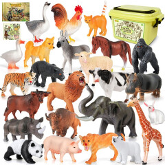 勾勾手 儿童动物玩具农场动物野生动物仿真 农场+野生动物24只收纳盒装