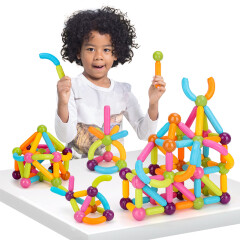 纽奇 百变磁力棒积木玩具54件套 创意搭建磁性磁铁棒男孩女孩儿童玩具
