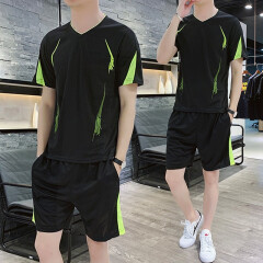 KAAGD短袖运动套装男夏季2021新款休闲跑步运动服套装男款运动装短袖短裤健身两件套 ZY5800  黑色 XL