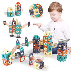 纽奇 滚珠积木滑道160件套拼插积木+立体轨道儿童玩具创意拼接配纳桶