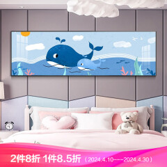 述说 卧室装饰画床头画客厅沙发背景墙画横幅北欧动物壁画餐厅挂画 蓝色海豚 135x35cm晶瓷面+金色画框