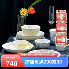 华光国瓷 分餐骨瓷餐具套装  中式碗碟盘水杯 乔迁结婚礼 富贵花开