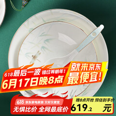 华光国瓷 骨瓷餐具碗碟套装 陶瓷碗盘家用  描金轻奢餐具整套 青亭 12头礼盒装