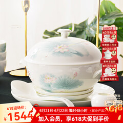 华光陶瓷碗套装 抗菌骨瓷餐具 釉中彩碗碟套装家用中式 春江水暖 春江水暖 46头礼盒装【抗菌瓷】