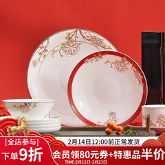 华光国瓷 骨瓷餐具碗碟套装 中国风餐具碗盘碟勺 一人食多人餐具 锦色 锦色 12头餐具