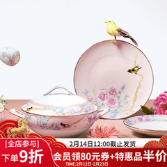 华光碗碟套装 骨瓷餐具碗碟套装 高温无铅镉健康釉中彩 富贵牡丹  富贵牡丹（粉+金）礼盒装 32头