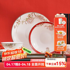 华光国瓷 骨瓷餐具碗碟套装 中国风餐具碗盘碟勺 一人食多人餐具 锦色 锦色 12头餐具