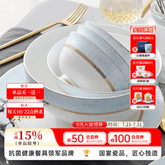 华光国瓷骨瓷餐具套装碗盘可进洗碗机家用整套结婚乔迁礼盒圣托里尼48 【适用6-8人】 48头 礼盒装