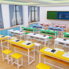 爱儿舒（LOVSSU） 课桌椅学校中小学生辅导补习班培训桌组合院校长条美术书法桌 双人桌120*40（双层 含2凳） 蓝色配白架