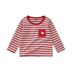 minizone春秋季款男女儿童小童宝宝纯棉条纹长袖T恤上衣打底衣2-7岁 红色条纹 100cm