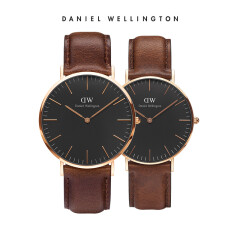 丹尼尔惠灵顿（Daniel Wellington）DW手表情侣对表金边棕色皮带男黑表+金边棕色皮带女黑表（2支装）