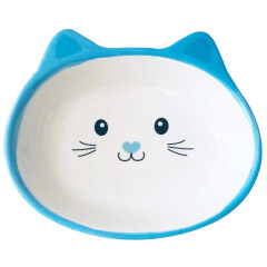 伊丽宠物陶瓷碗 猫碗猫盆狗碗狗盆食具卡通猫食盆猫狗用品 宽脸猫蓝色碗