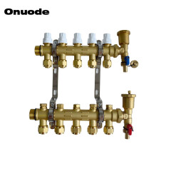 欧诺德Onuode地暖分水器黄铜地热双阀分集水器 可加装电热执行器 五路套装--左右进水都适用