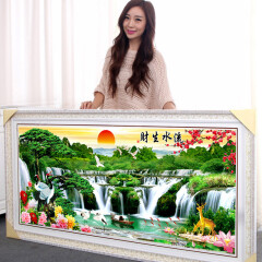 老街缘流水生财风景山水画2025新款自己手工十字绣套件线绣自绣客厅大气 满绣 【中格-3股棉线绣】145*60厘米