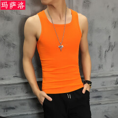 玛萨洛男士纯色纯棉修身型背心夏季青年男生紧身运动健身打底宽背汗衫 橘红色 M