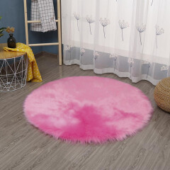 牧诺仿羊毛圆形地毯简约毛毯现代白色长毛地毯 拍照背景毯橱窗展示垫 毛绒 粉红色 直径100厘米圆形