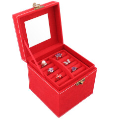 拉薇  绒布三层红色珠宝首饰盒 带锁扣饰品收纳盒
