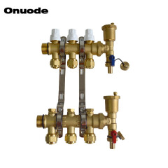 欧诺德Onuode地暖分水器黄铜地热双阀分集水器 可加装电热执行器 三路套装--左右进水都适用