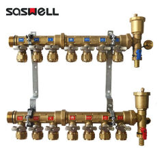 SASWELL 森威尔黄铜地暖分水器地热分集水器（手动调节型，自动放气阀） 四路套装--左进水