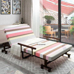 未蓝生活折叠床双人午休可折叠扶手免安装折叠床 粉色条纹