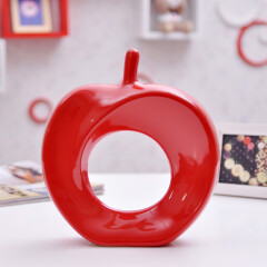 景鑫 景德镇陶瓷苹果花瓶现代时尚简约抽象装饰品摆设家居陶瓷摆件 单个红色