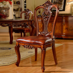 艾米河 复古欧式餐椅古典棕红色餐椅美式吃饭椅酒店会所椅洽谈椅子