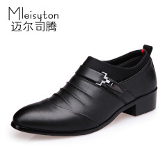 迈尔司腾男士皮鞋商务休闲高跟鞋5cm英伦韩版尖头冬季保暖加绒套脚懒人鞋 黑色-单鞋 40