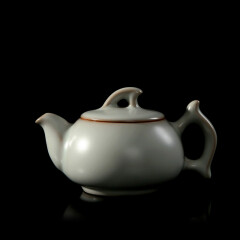 冠杰汝窑茶壶台湾汝瓷茶具大开片养后呈蝉翼纹茶壶陶瓷茶具功夫茶单壶