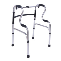 展浩 铝合金助行器 加厚多功能两段式助步器 老年人康复锻炼助力器 可折叠四脚拐杖 不锈钢款