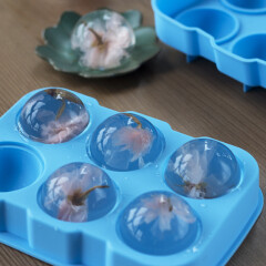德立（DOLO） 硅胶塑料 水信玄饼模具 樱花白凉粉果冻模 DIY制冰球 圆球形冰格块模 蓝色6孔冰球模+小漏斗