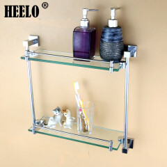 西露（HEELO）双层浴室钢化玻璃置物架方形铜壁挂卫生间化妆品收纳整理架2层