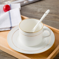 陶相惠 景德镇陶瓷咖啡杯碟欧式咖啡具套装一杯一碟一勺纯白骨瓷咖啡杯 奥式金边咖啡杯