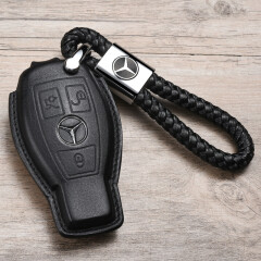 奔驰钥匙包C级GLE320GLS400 GLA C200L GLC260LS级B级汽车钥匙套包扣真皮 钥匙包+手编绳（三键黑色）