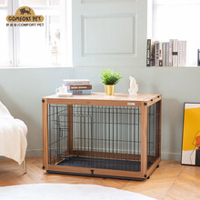 舒适宠木铁质双层室内高档小中大型犬围栏栅栏木制猫笼狗笼户外狗笼子 L-大型 ABS托盘+木铁笼+木盖 无踏网 深棕色