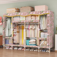 皇冠达 布衣柜实木简易衣柜木质加粗加固加厚牛津布收纳架单双人出租房用布艺衣橱 喜上眉梢