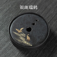 容山堂景致陶瓷银斑三才盖碗大号泡茶杯单个茶碗壶承功夫茶具套装 陶瓷银斑瑞鹤壶承