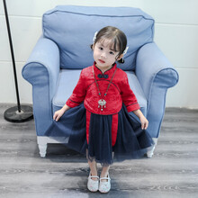 新品卡兔蓝猫春秋新款古风改良唐装连衣裙2019年女宝宝秋装裙子女童童装裙秋季 8825唐装连衣裙 酒红色 100码建议89-98cm 3岁左右