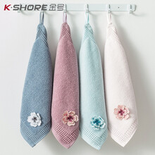 金号纯棉擦手巾挂式厨房抹布吸水加厚四方家用搽抹擦手布毛巾3条 6740红+粉+绿+蓝