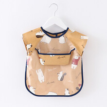 宝宝围兜 婴儿饭兜儿童防水吃饭围兜宝宝围嘴儿童半袖罩衣反穿衣 黄色刺猬 2-3岁 110码