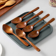 onlycook 6支木汤勺喝粥勺子木质饭勺 家用日式勺餐具木勺汤匙瓢羹 深色6支