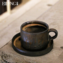 宜龙简约创意陶瓷黑铁釉鎏金茶具茶杯水杯马克杯咖啡杯碟 燧人咖啡杯组