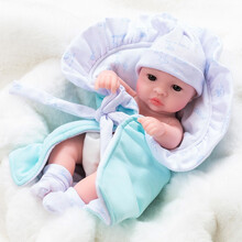 仿真娃娃毛绒玩具婴儿女孩全软胶洋娃娃逼真睡眠会说话唱歌的重生假娃娃公仔玩偶 275-4睁眼 蓝抱被（男娃） 无声版