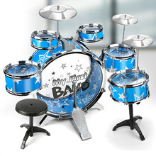 大号架子鼓儿童初学者爵士鼓玩具打鼓乐器1-3-6岁男孩宝宝鼓礼物 大号6鼓3镲蓝色+鼓谱音符贴 配凳子架不可调节