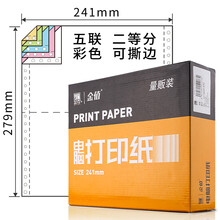金值五联二等分撕边电脑打印纸彩色针式打印纸（241-5-1/2 色序：白红蓝绿黄 1000页/箱）