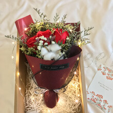 满天星干花永生花束礼盒ins送女友闺蜜生日礼物创意情人节礼品 红玫瑰木棉花束+灯礼盒